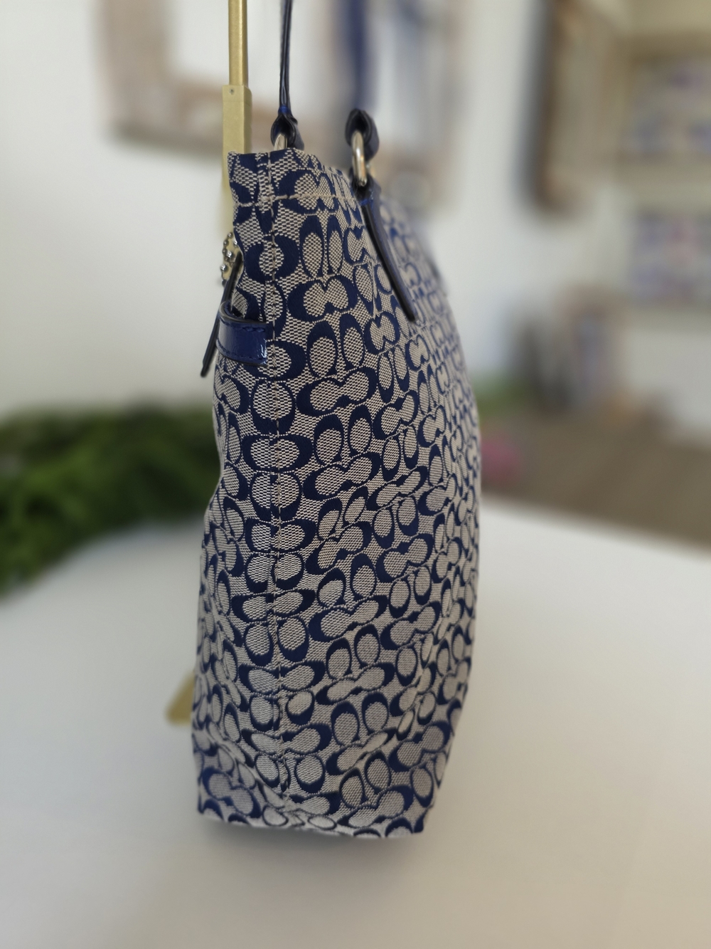 Coach Signature Stripe Tote Blue Jacquard Y2K Shoulder Bag - Picture 7 of 14